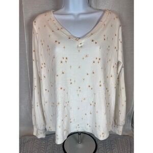 Soma Womens Long Sleeve Star Print V Neck Top Cream Size Medium